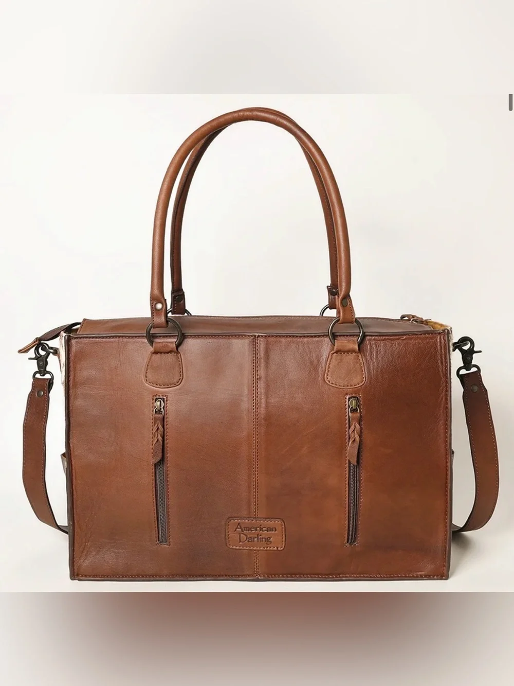 Western Tote Women's Brown Tooled Leather & Cowhide Fringe Tote